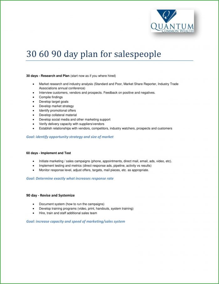 30 60 90 Day Sales Plan Template 30 60 90 Day Sales Plan Template