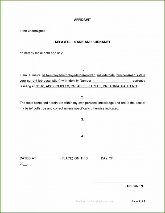 Affidavit Template South Africa Word Document Affidavit Template South Africa Word Document