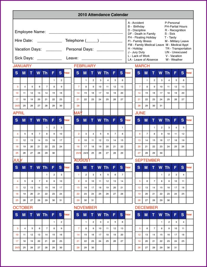 Attendance Calendar Template Attendance Calendar Template
