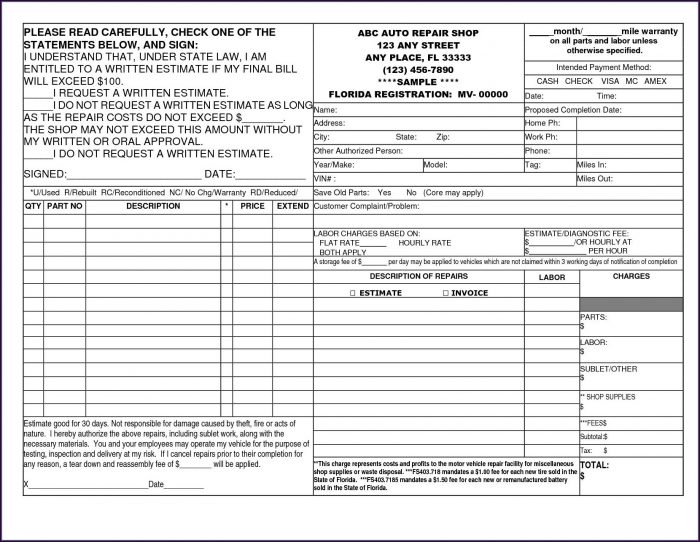 Auto Body Invoice Template Auto Body Invoice Template