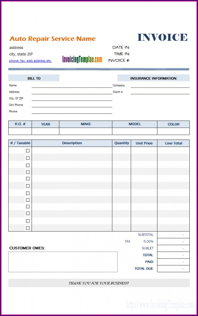 Auto Mechanic Invoice Template Auto Mechanic Invoice Template