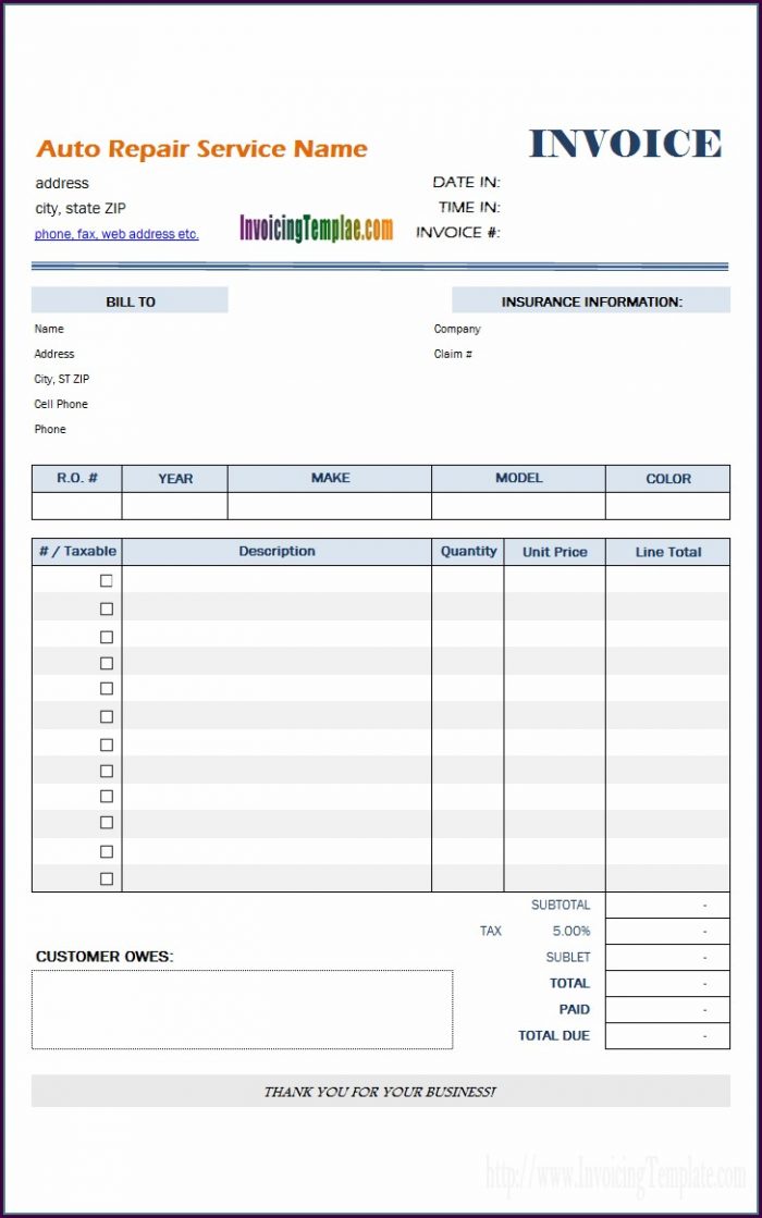 Auto Repair Invoice Template Auto Repair Invoice Template