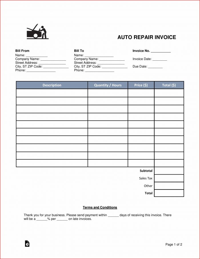Auto Repair Receipt Template Free Auto Repair Receipt Template Free