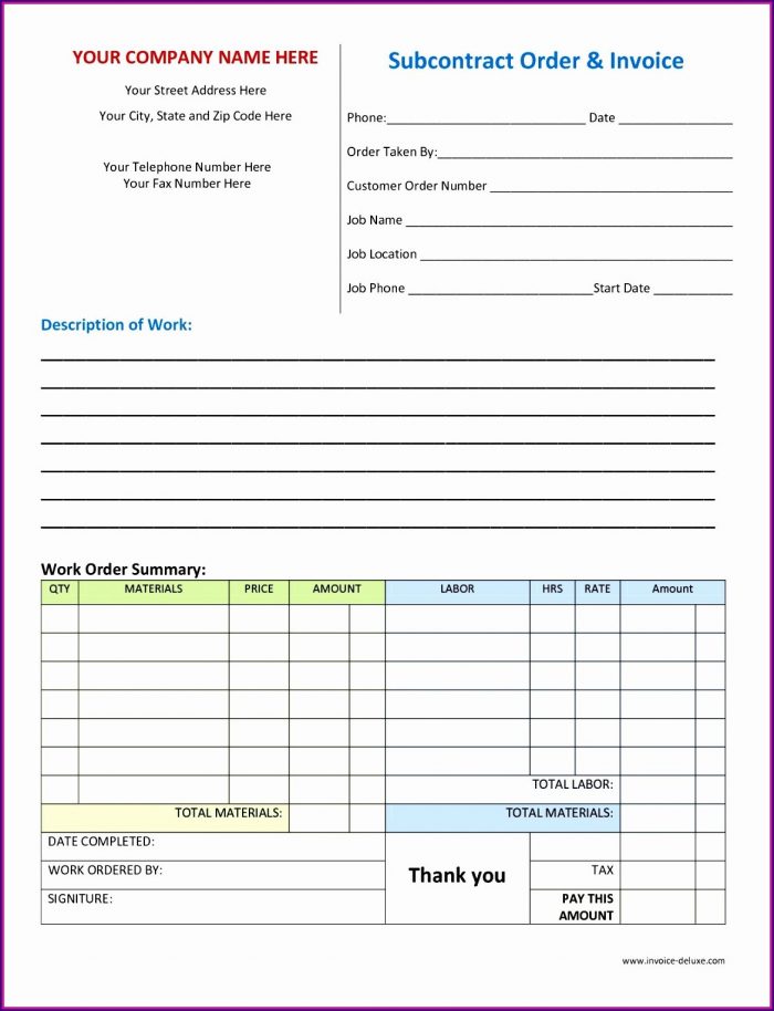 Automotive Work Order Template Automotive Work Order Template