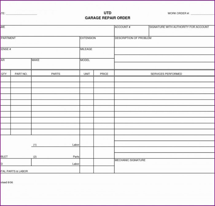 Automotive Work Order Template Excel Automotive Work Order Template Excel