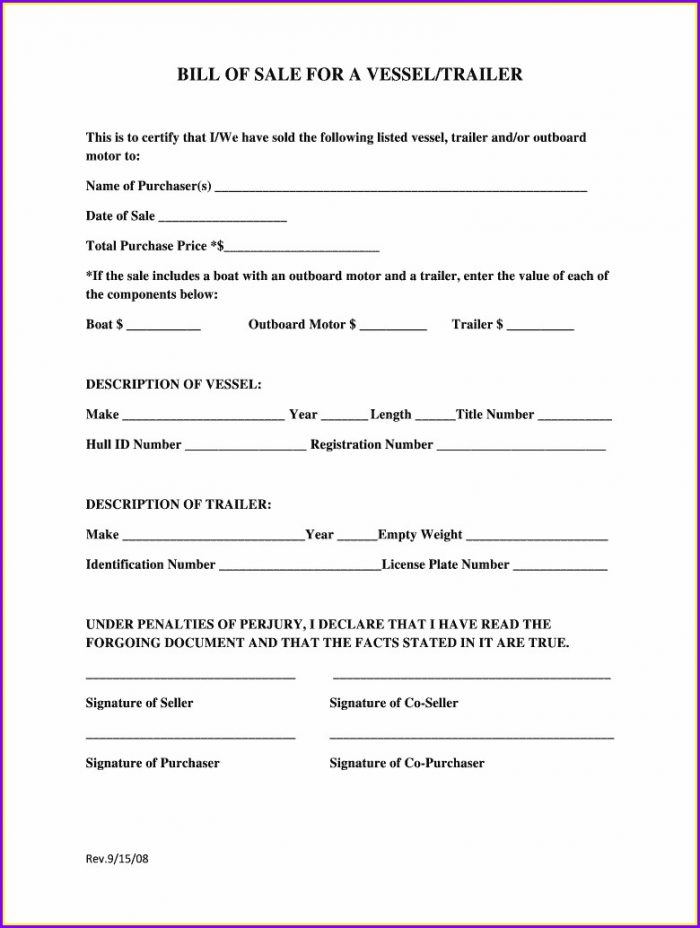 Bill Of Sale Template For Boat Motor And Trailer Bill Of Sale Template For Boat Motor And Trailer