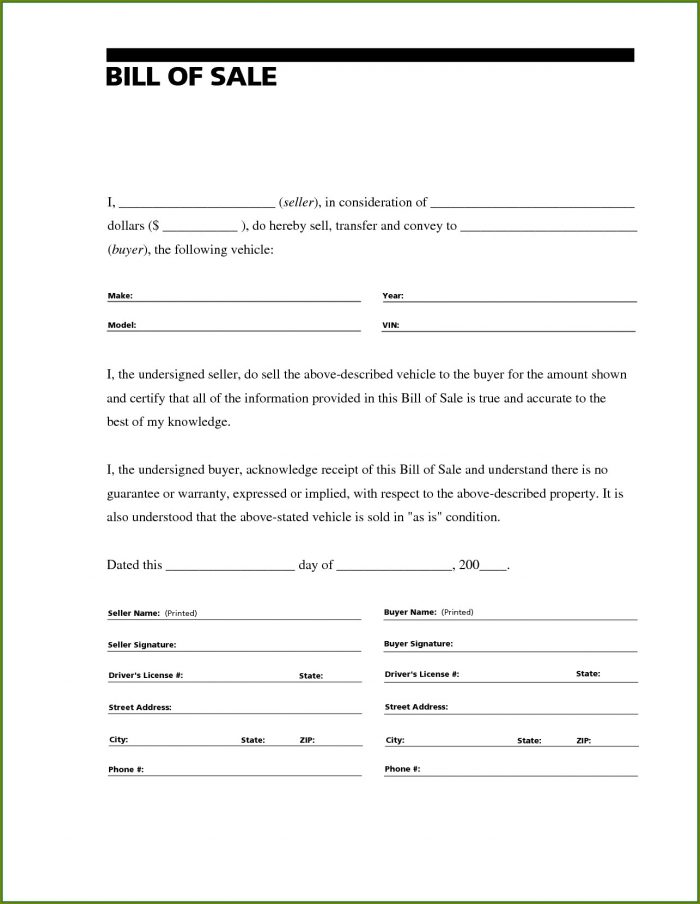 Bill Of Sale Template For Car Bill Of Sale Template For Car