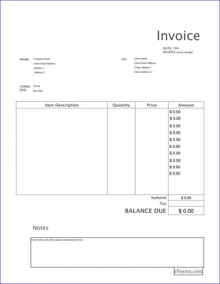 Blank Fillable Invoice Template Free Blank Fillable Invoice Template Free