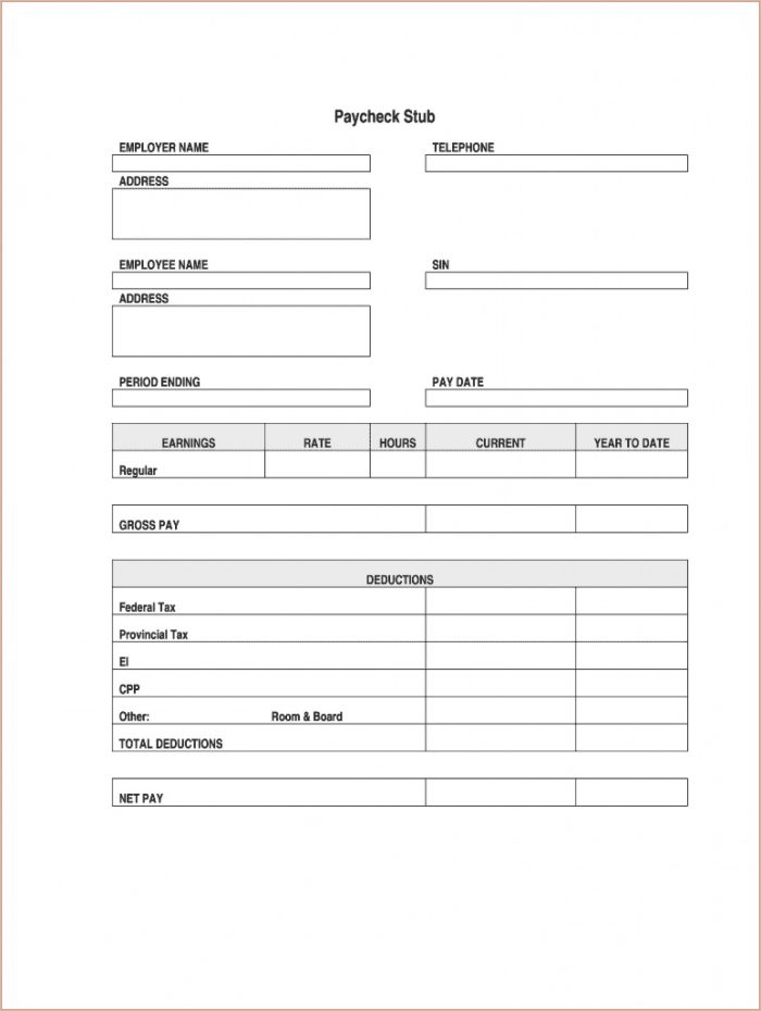 Blank Free Pay Stub Template Blank Free Pay Stub Template