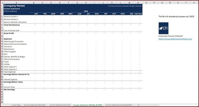 Blank Income Statement Template Blank Income Statement Template