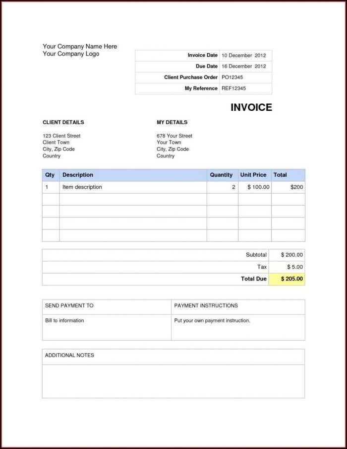Blank Invoice Template Excel Download Blank Invoice Template Excel Download