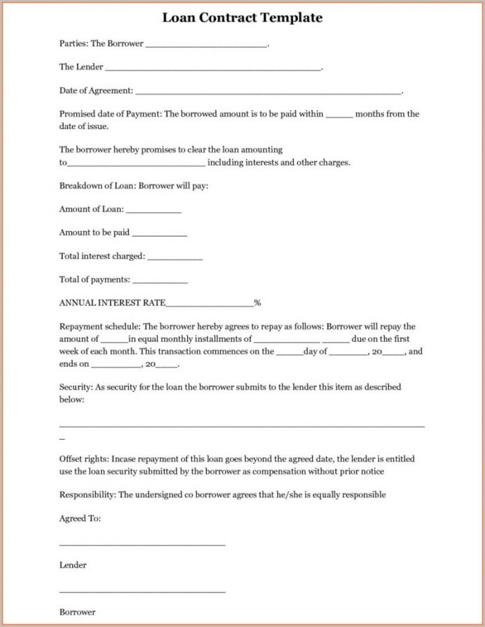 Blank Loan Agreement Template Blank Loan Agreement Template