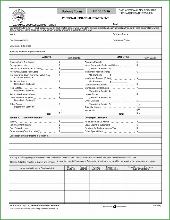 Blank Personal Financial Statement Template Blank Personal Financial Statement Template