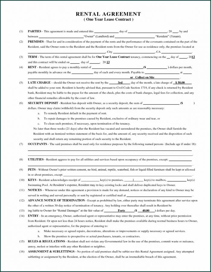 Blank Rental Lease Template Blank Rental Lease Template
