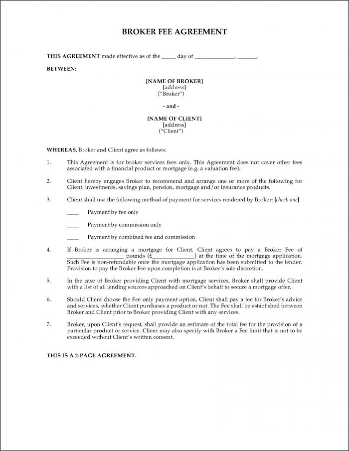 Broker Fee Agreement Template Broker Fee Agreement Template