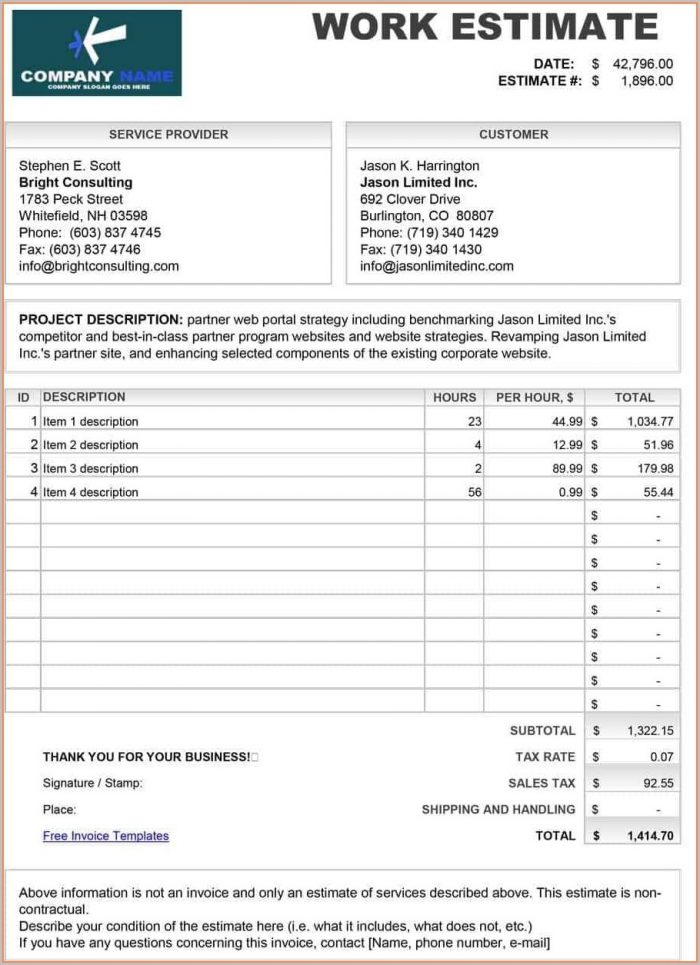 Builders Estimate Template Free Builders Estimate Template Free