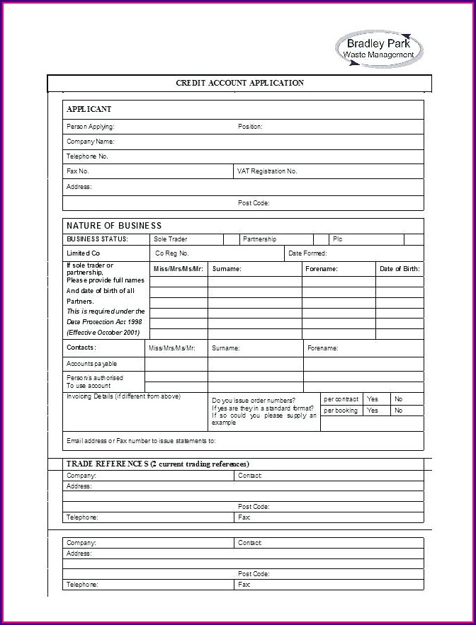 Business Credit Application Form Template Free Uk Business Credit Application Form Template Free Uk