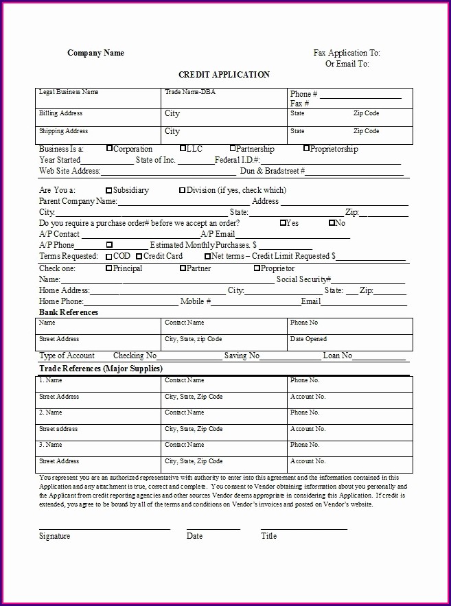 Business Credit Application Form Template Free Business Credit Application Form Template Free