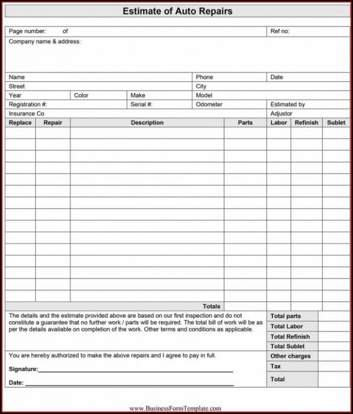 Car Repair Auto Repair Estimate Template Car Repair Auto Repair Estimate Template