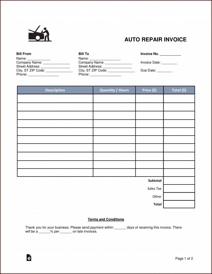 Car Repair Estimate Template Car Repair Estimate Template