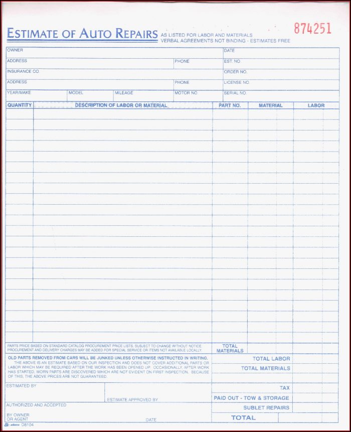 Car Repair Estimate Template Pdf Car Repair Estimate Template Pdf