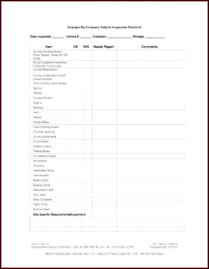 Car Service Checklist Template Car Service Checklist Template