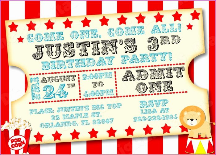 Circus Ticket Invitation Template Free Circus Ticket Invitation Template Free