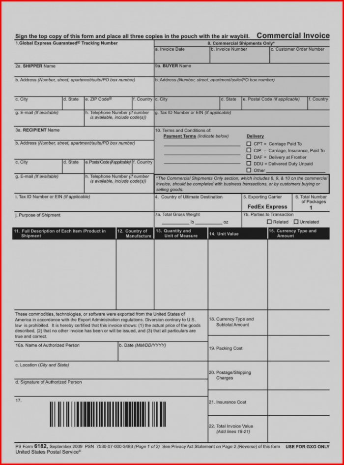 Commercial Invoice Template Canada Commercial Invoice Template Canada