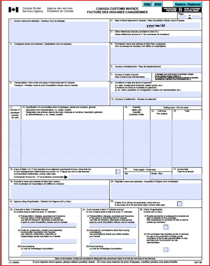Commercial Invoice Template Canada To Usa Commercial Invoice Template Canada To Usa