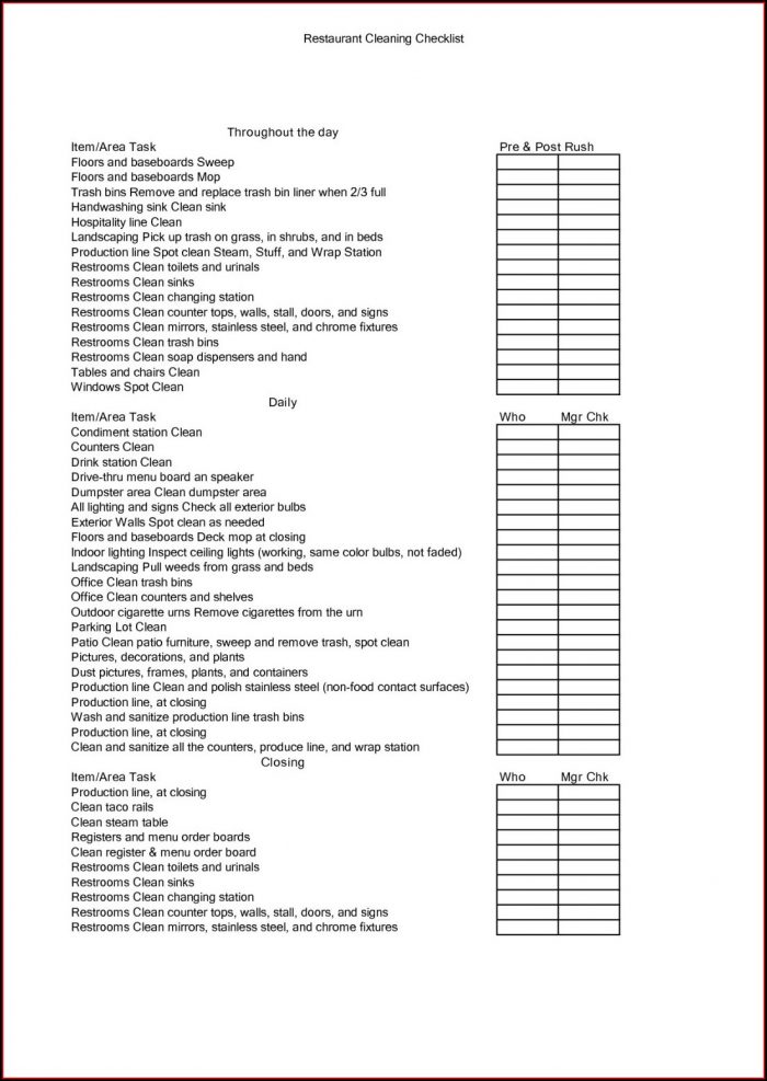 Commercial Kitchen Cleaning Schedule Template Commercial Kitchen Cleaning Schedule Template