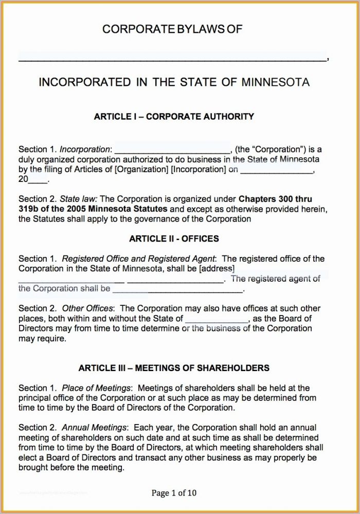 Company Bylaws Template Free Company Bylaws Template Free