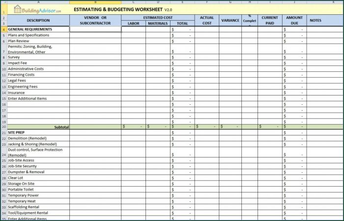 Construction Cost Estimate Template Excel Construction Cost Estimate Template Excel