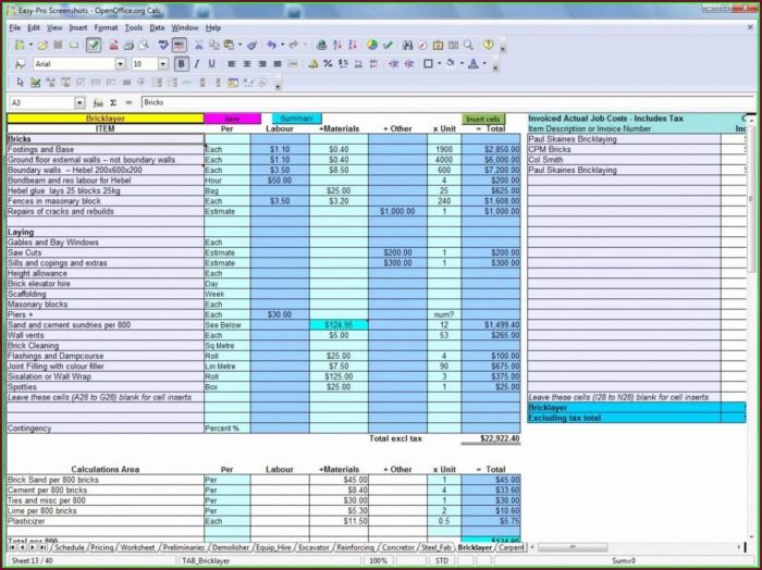 Construction Cost Spreadsheet Template Construction Cost Spreadsheet Template