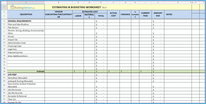 Construction Estimate Template Excel Construction Estimate Template Excel