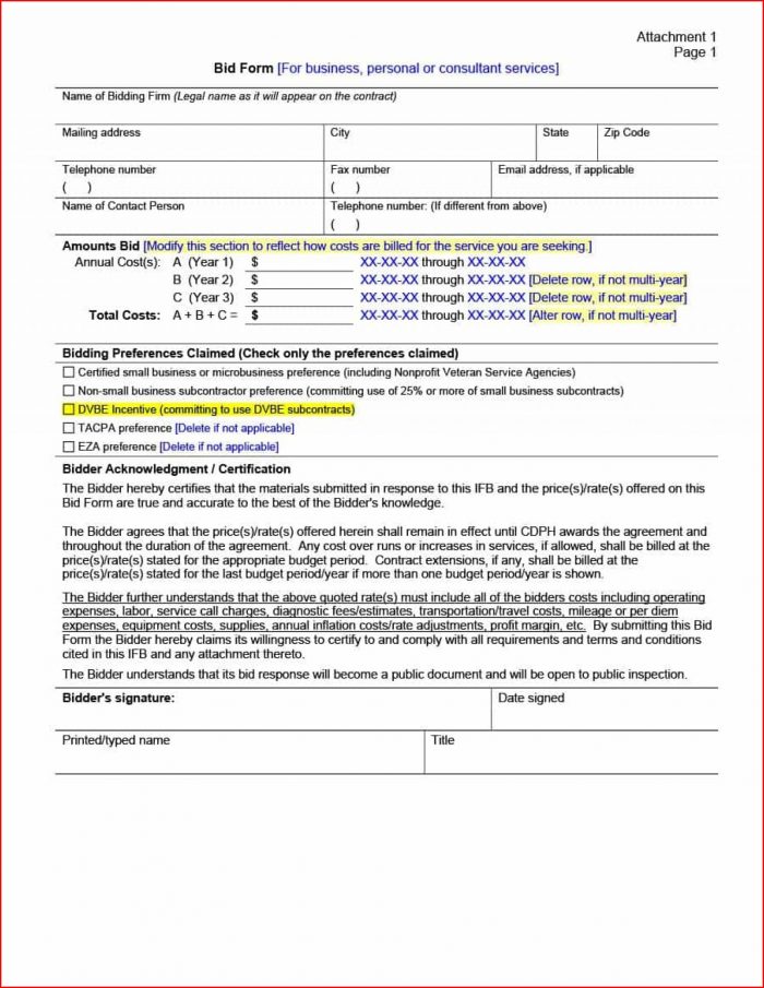 Contractor Bid Sheet Template Excel Contractor Bid Sheet Template Excel