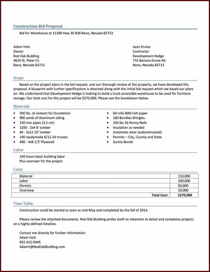 Contractor Bid Template Free Contractor Bid Template Free
