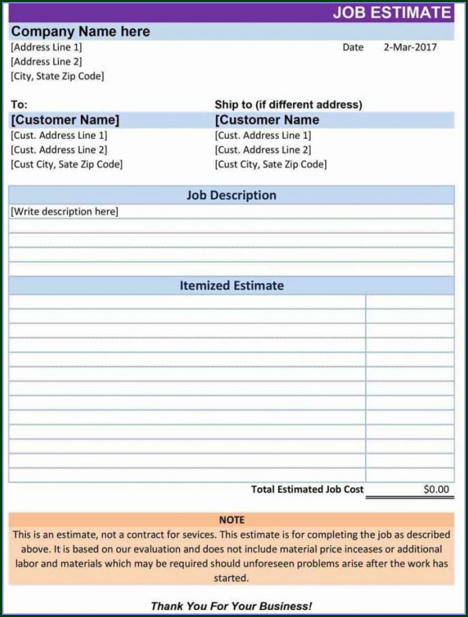 Contractor Estimate Templates Contractor Estimate Templates