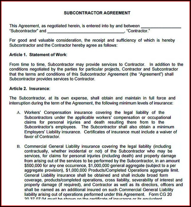 Contractor Subcontractor Agreement Template Free Contractor Subcontractor Agreement Template Free