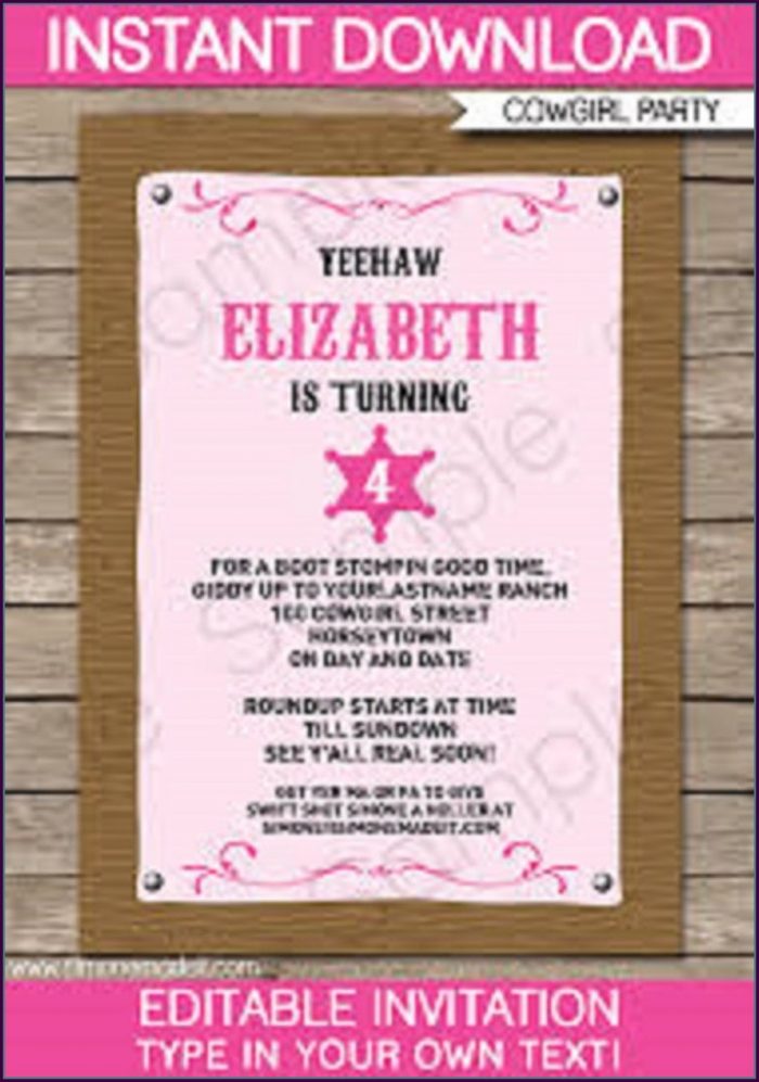 Cowgirl Birthday Invitations Templates Free Cowgirl Birthday Invitations Templates Free