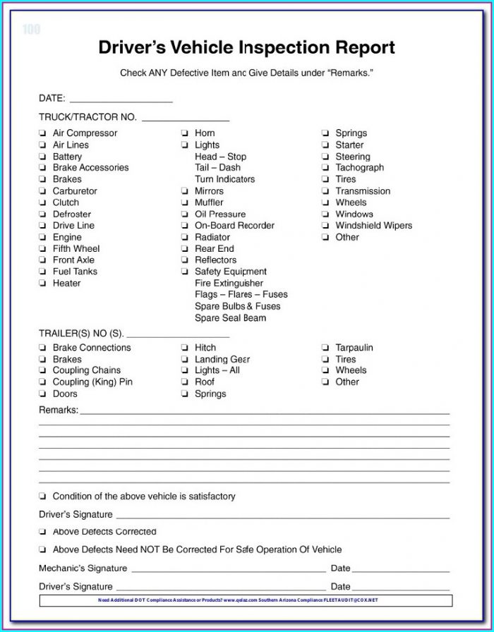 Daily Vehicle Inspection Report Template Daily Vehicle Inspection Report Template