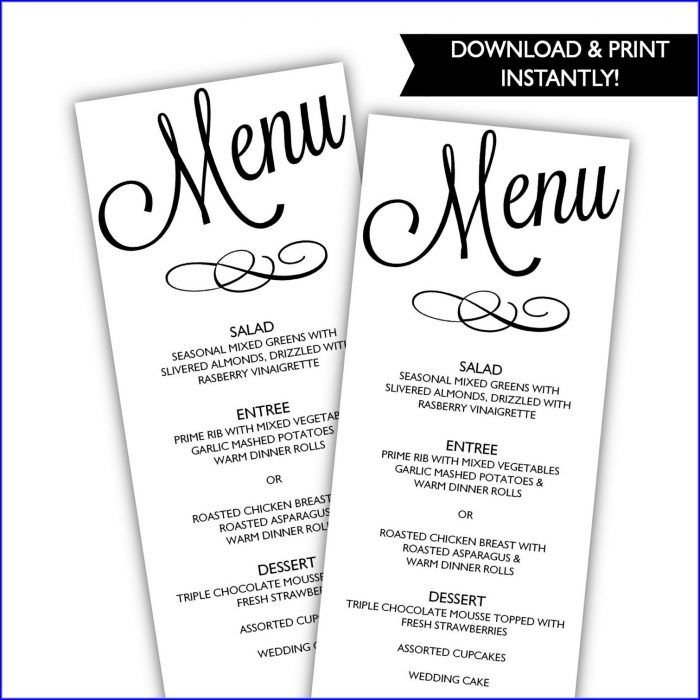 Diy Wedding Menu Template Diy Wedding Menu Template