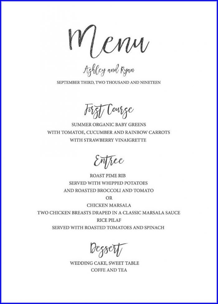 Diy Wedding Menu Template Free Diy Wedding Menu Template Free