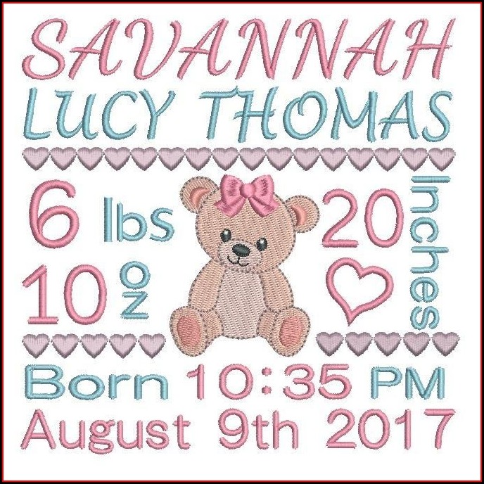 Embroidery Birth Announcement Template Embroidery Birth Announcement Template