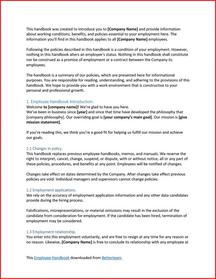 Employee Handbook Template For Small Business Employee Handbook Template For Small Business
