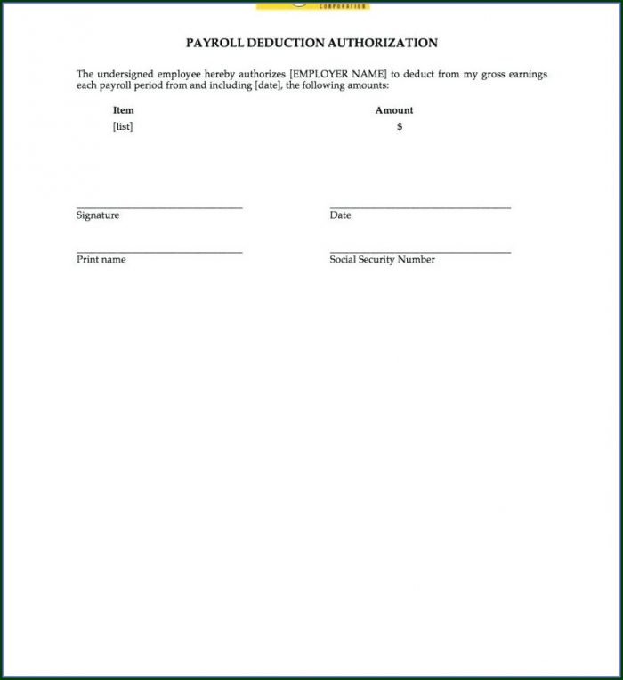 Employee Payroll Deduction Form Template Employee Payroll Deduction Form Template