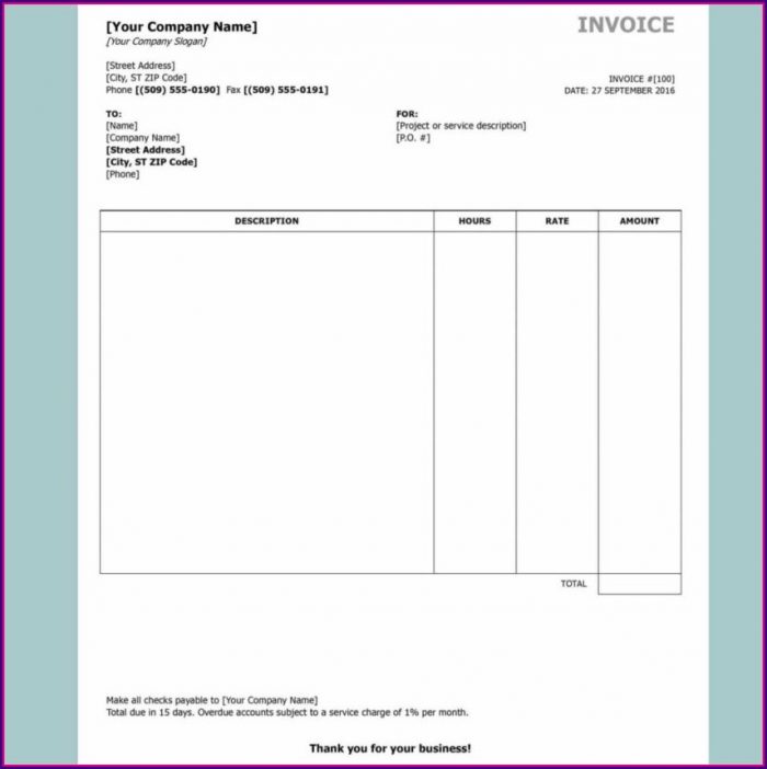 Excel Word Document Blank Invoice Template Excel Word Document Blank Invoice Template