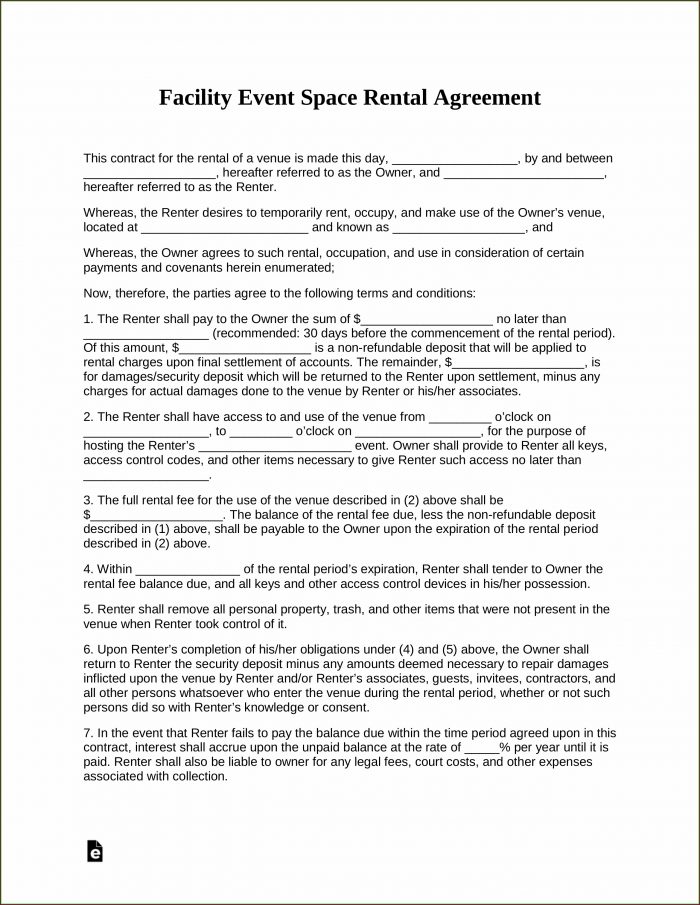 Facility Rental Contract Template Facility Rental Contract Template