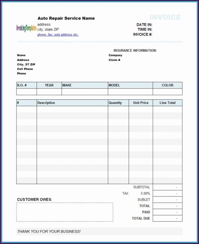 Free Auto Repair Invoice Template Free Auto Repair Invoice Template