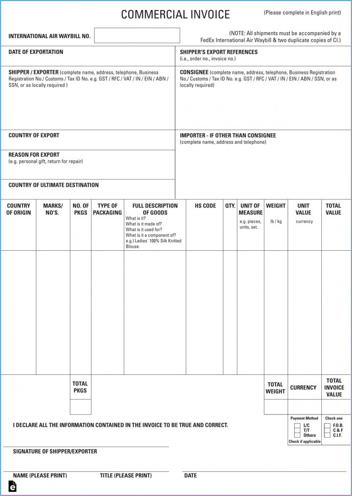 Free Commercial Invoice Template Free Commercial Invoice Template