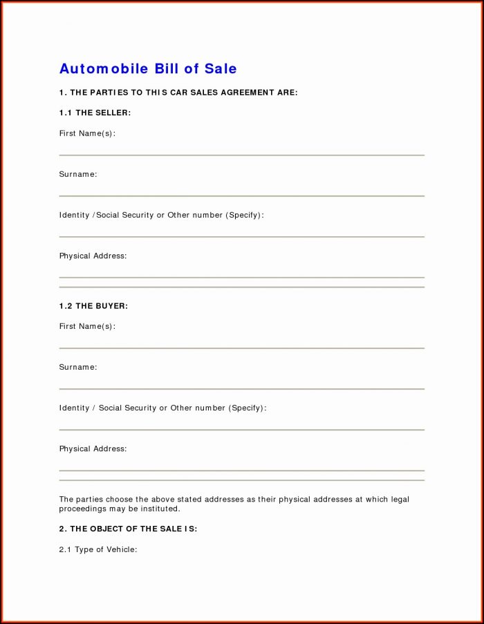 Free Printable Automobile Bill Of Sale Template Free Printable Automobile Bill Of Sale Template